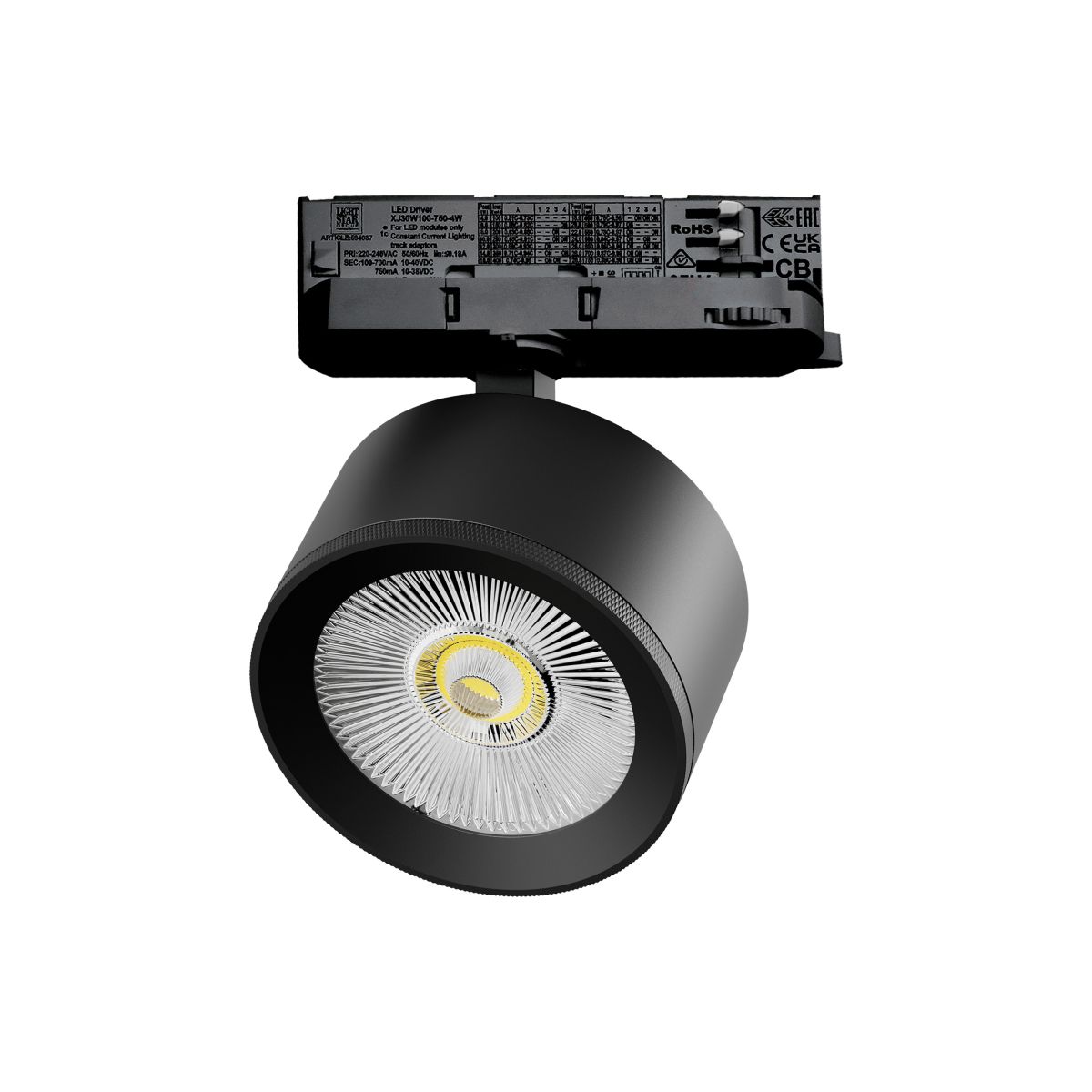 Трековый трехфазный светильник Quattro LED с адаптером Lightstar Alta Pro A5537QT (215537 + 594037)