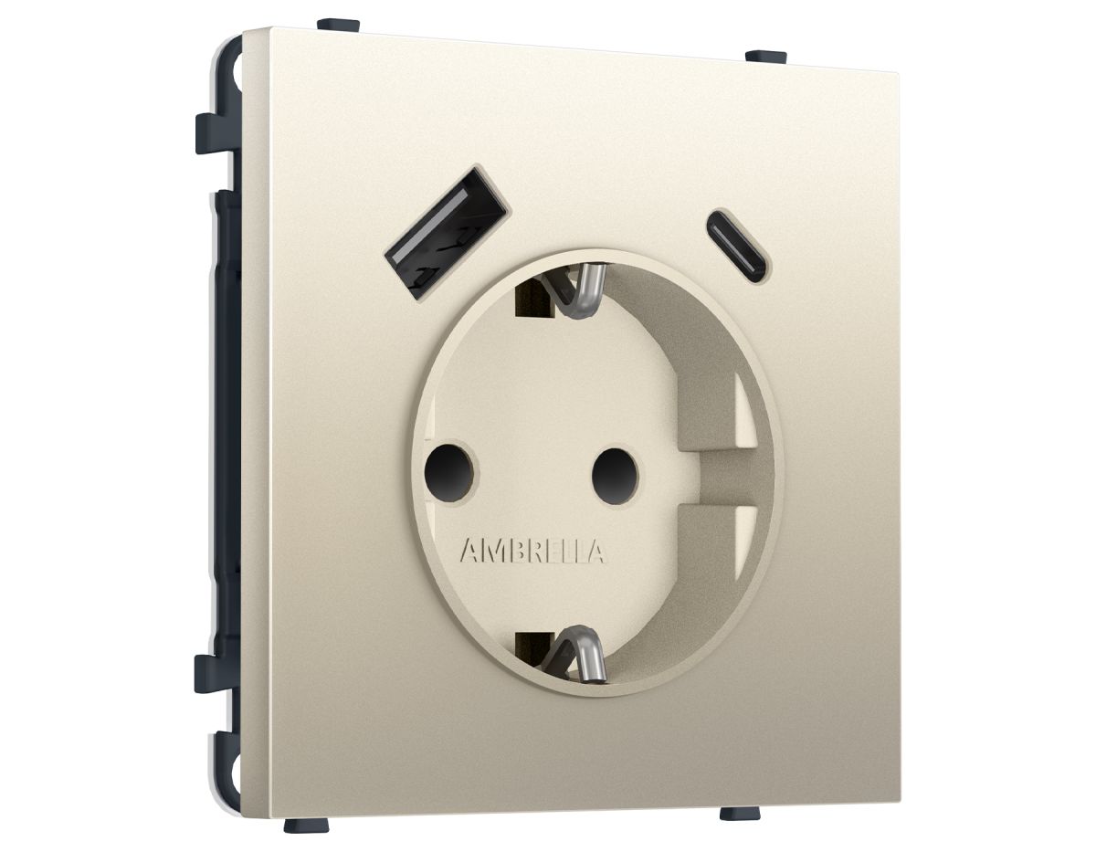 Комплект механизма электрической розетки SIGMA Шёлк 2USB A+C 20W Ambrella Volt MS550010 (SP5500, PR160)