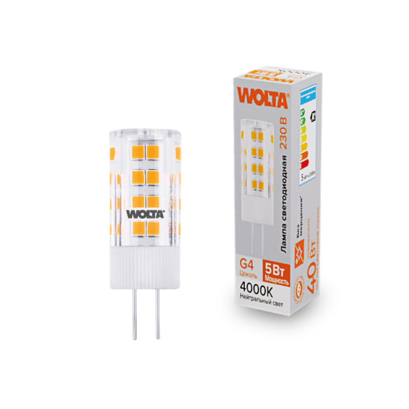 Светодиодная лампа WOLTA 5Вт 4000K G4 кукуруза матовая WSTD-JC-220V5W4KG4-C Светодиодная лампа WOLTA 5Вт 4000K G4 кукуруза матовая WSTD-JC-220V5W4KG4-C