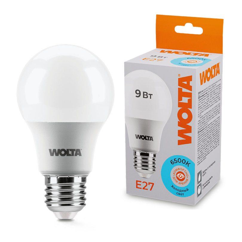 Светодиодная лампа WOLTA 9Вт 6500К E27 груша матовая 25W60BL9E27