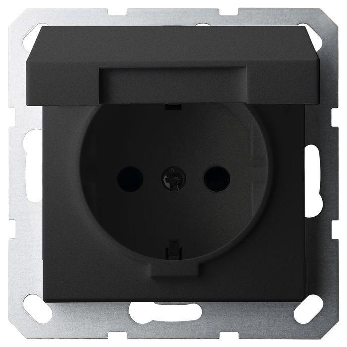 Розетка SHUKO Jasmart с крышкой с защитными шторками черный матовый (soft touch) 16A 250V 2P+T G5505PB