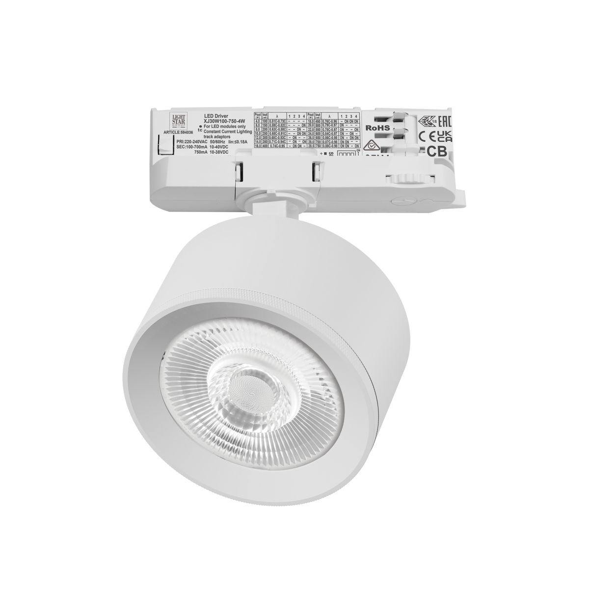 Трековый трехфазный светильник Quattro LED 60G с адаптером Lightstar Alta Pro A5546QT60G (215546 + 594036 + 215504)