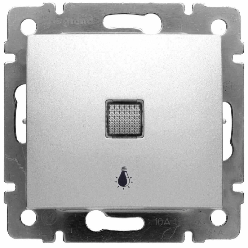 Выключатель кнопочный одноклавишный Legrand Valena 10A 250V Лампа алюминий 770113