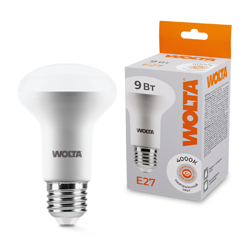 Светодиодная лампа WOLTA 9Вт 4000K E27 грибок матовый 25S63R9E27