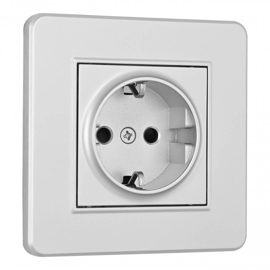 Комплект розетки с/з и шторками и рамкой Arte Milano SET16-1-40-1 silver