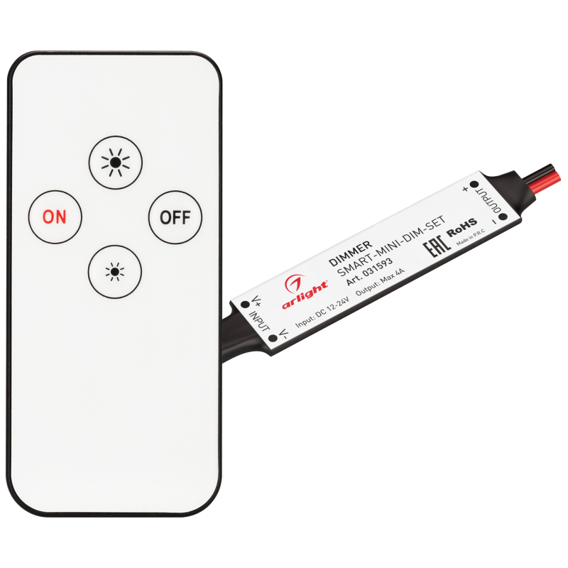 Диммер Arlight Smart-Mini-Dim-Set (12-24V, 1x4A, ПДУ 4кн, IR) 031593 Диммер Arlight Smart-Mini-Dim-Set (12-24V, 1x4A, ПДУ 4кн, IR) 031593