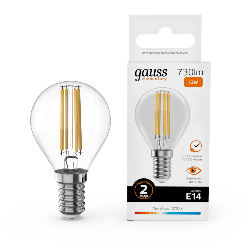 Лампа светодиодная Gauss Filament Elementary E14 12W 2700K 52112 Лампа светодиодная Gauss Filament Elementary E14 12W 2700K 52112