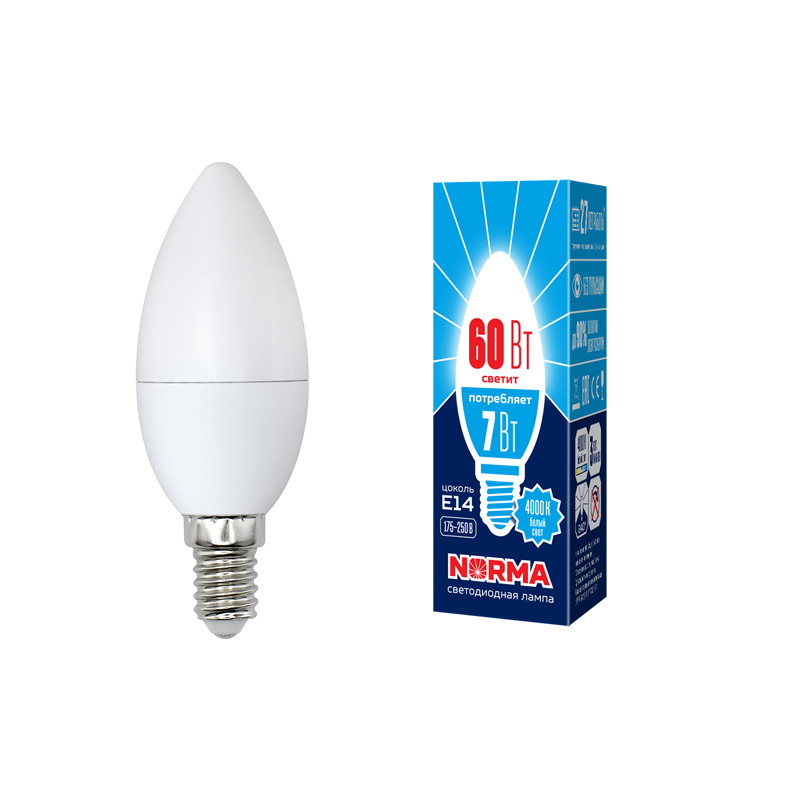 Лампа светодиодная (UL-00003795) Volpe E14 7W 4000K матовая LED-C37-7W/NW/E14/FR/NR Лампа светодиодная (UL-00003795) Volpe E14 7W 4000K матовая LED-C37-7W/NW/E14/FR/NR