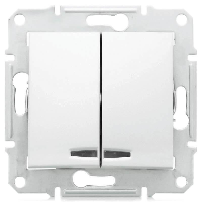 Выключатель двухклавишный с синей подсветкой Schneider Electric Sedna 10A 250V SDN0300321