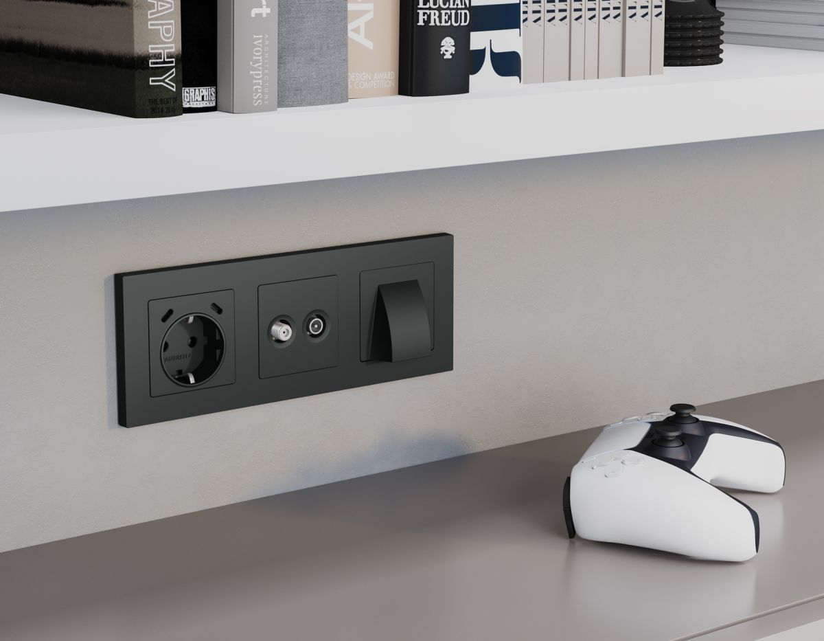 Лицевая панель Alfa (Графит мягкое касание) для вывода кабеля Quant Ambrella Volt AP9158