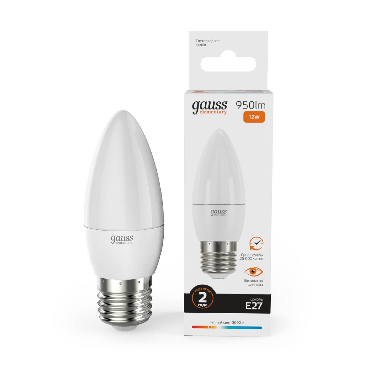 Лампа светодиодная Gauss E27 12W 3000K свеча матовая 30212 Лампа светодиодная Gauss E27 12W 3000K свеча матовая 30212