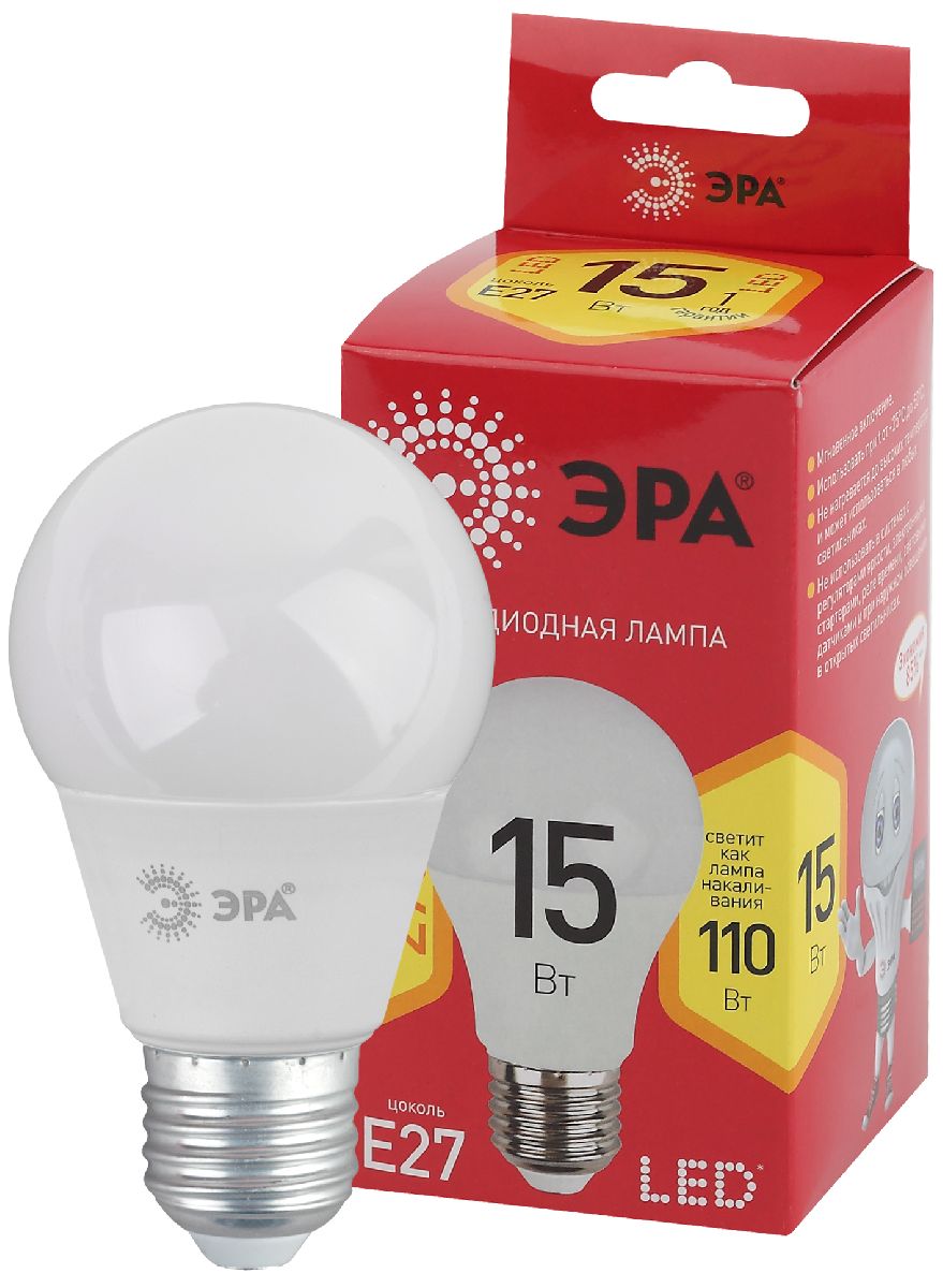 Лампа светодиодная Эра E27 15W 2700K LED A60-15W-827-E27 R Б0046355 Лампа светодиодная Эра E27 15W 2700K LED A60-15W-827-E27 R Б0046355