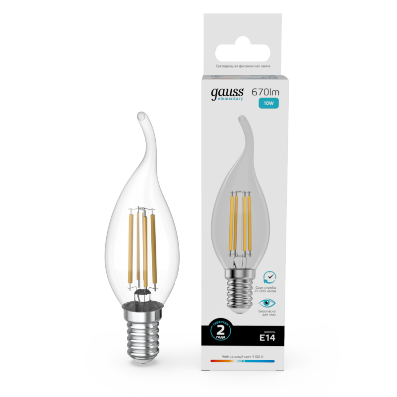 Лампа светодиодная Gauss Filament Elementary E14 10W 4100K 42120 Лампа светодиодная Gauss Filament Elementary E14 10W 4100K 42120