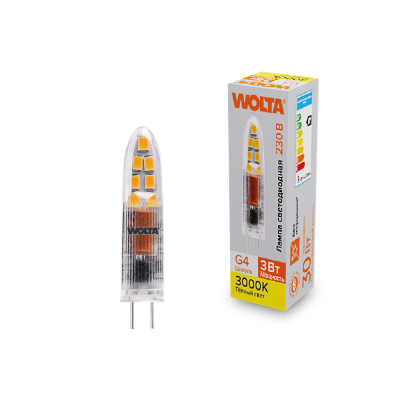 Светодиодная лампа WOLTA 3Вт 3000K G4 матовая WSTD-JC-220V3W3KG4-P
