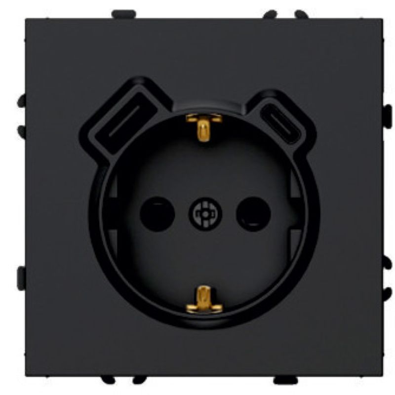 Розетка 1-местная з/ш с/з 16А + USB + Type C (механизм) Stekker Эмили 250В 20W черный уголь soft-touch RST16-5119-05
