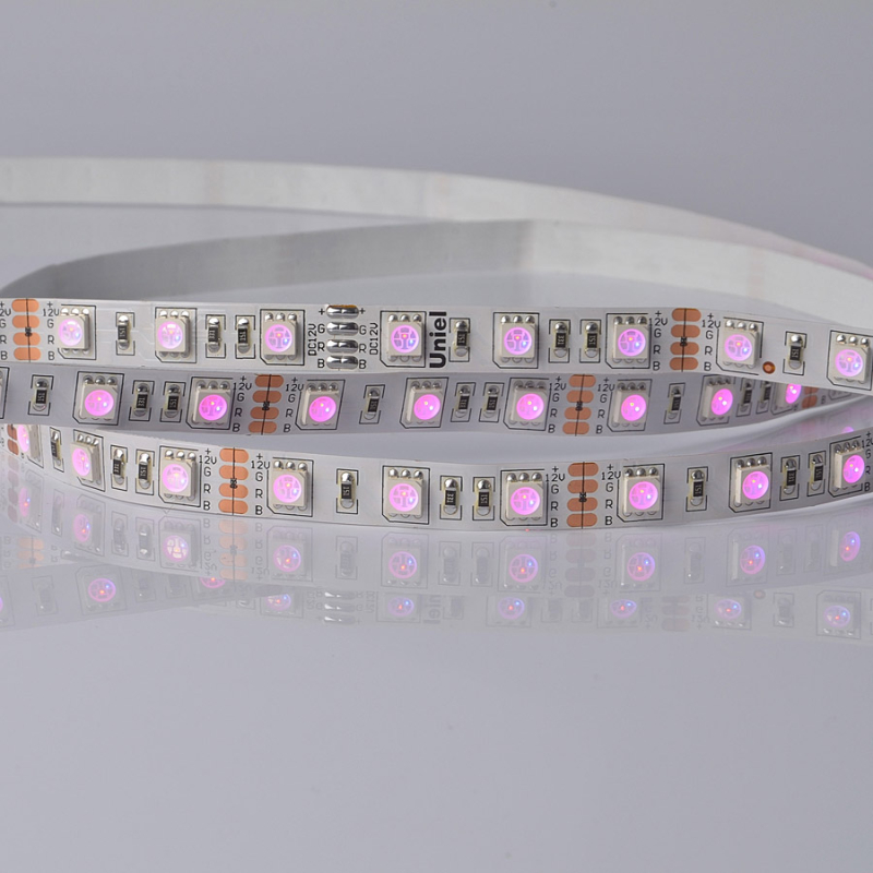 Светодиодная лента Uniel ULS-5050-60LED/m-10mm-IP20-DC24V-14,4W/m-5M-RGB катушка в герметичной упаковке Светодиодная лента Uniel ULS-5050-60LED/m-10mm-IP20-DC24V-14,4W/m-5M-RGB катушка в герметичной упаковке