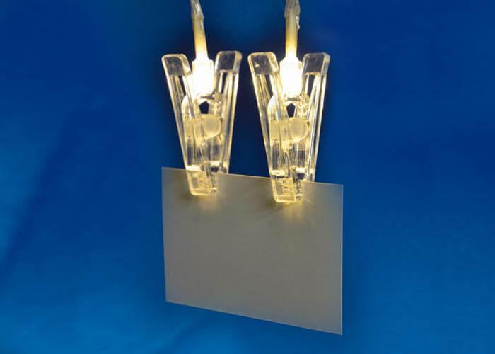 Светодиодная гирлянда (UL-00005484) Uniel Прищепки теплый белый ULD-S0200-010/STB/2AA Warm White IP20 Clips