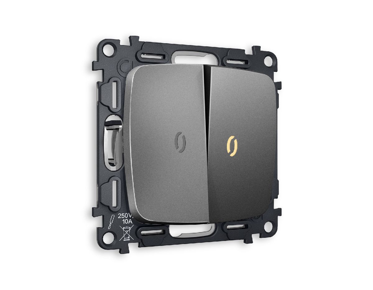 Комплект механизма 2-кл проходного выключателя с подсветкой Ambrella Volt Omega MO654030