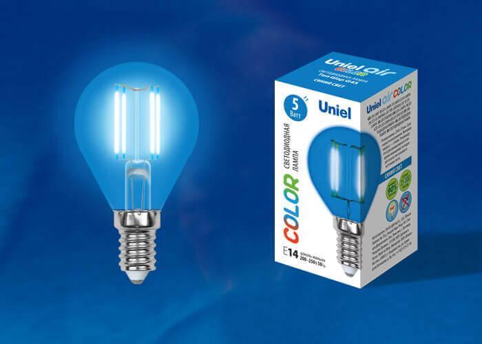 Лампа светодиодная филаментная (UL-00002989) Uniel E14 5W синий LED-G45-5W/BLUE/E14 GLA02BL Лампа светодиодная филаментная (UL-00002989) Uniel E14 5W синий LED-G45-5W/BLUE/E14 GLA02BL