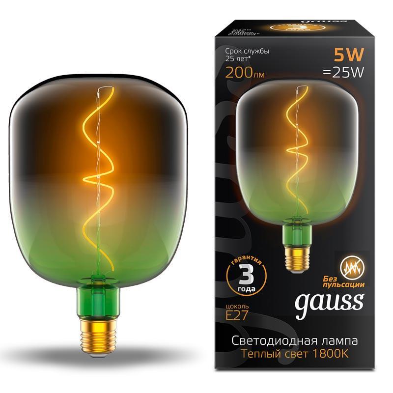 Лампа светодиодная филаментная Gauss E27 5W 1800K зеленая 1009802105 Лампа светодиодная филаментная Gauss E27 5W 1800K зеленая 1009802105