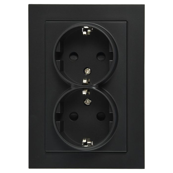 Двойная розетка SHUKO Jasmart с защитными шторками черный матовый (soft touch) 16A 250V 2P+T G5504PB