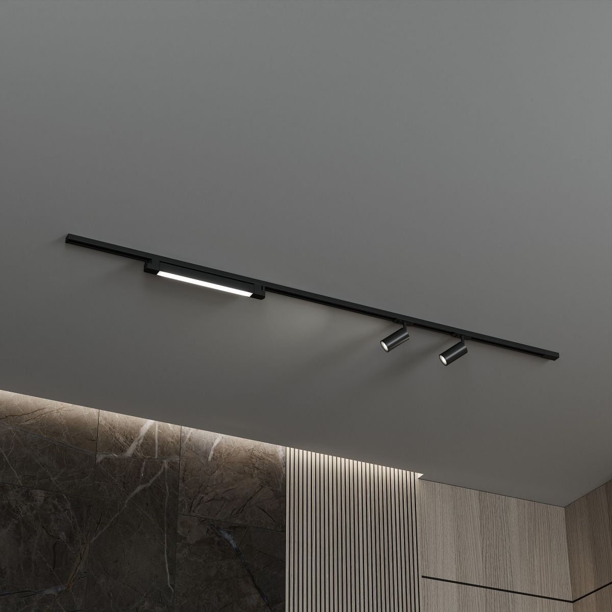 Трековая система со светильниками №5 однофазная накладная Skylite (220В, форма - прямая, 2м, 3000K) черная Hesby Lighting HSBL_kompl_S005_NI2B3K