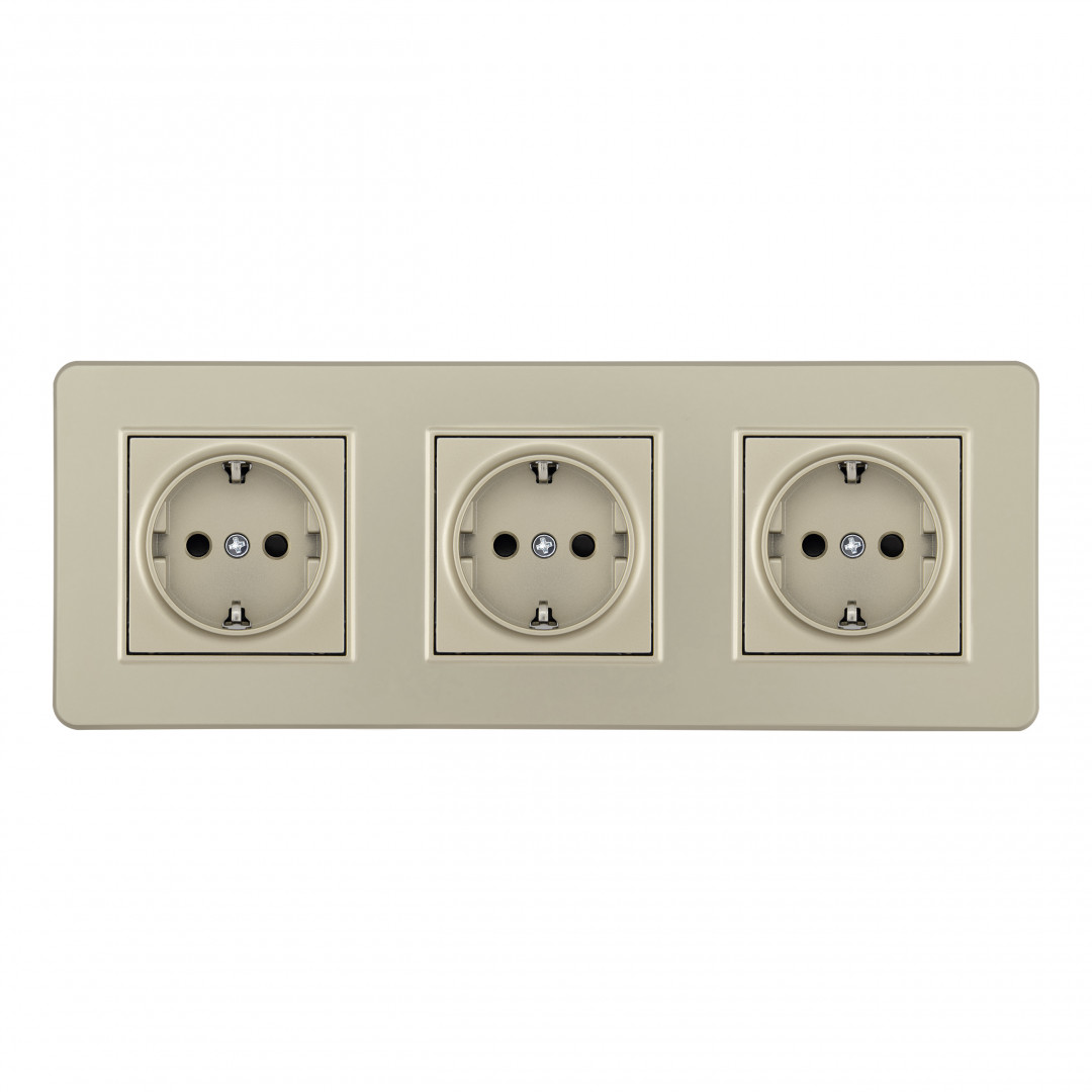 Розетка тройная (трехпостовая) с/з и шторками Arte Milano SET16-3-40-1x3 shampan