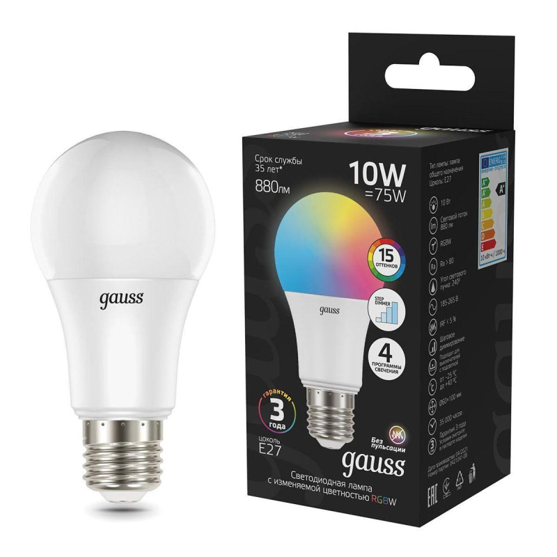Лампа светодиодная диммируемая Gauss E27 10W 3000-6500K матовая 102102410 Лампа светодиодная диммируемая Gauss E27 10W 3000-6500K матовая 102102410