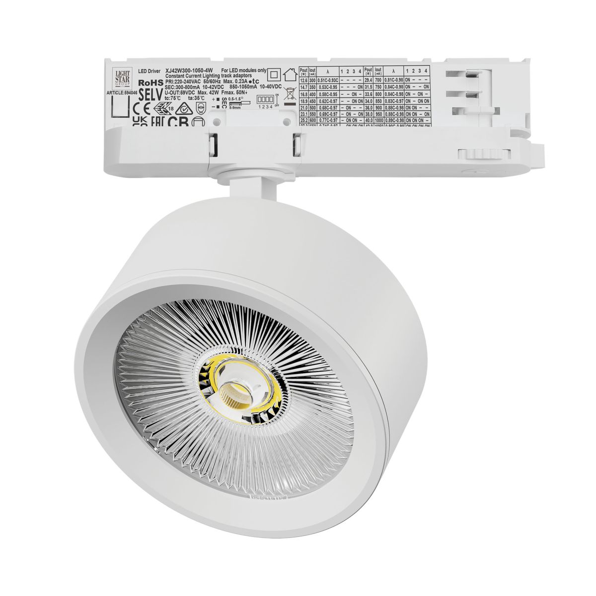 Трековый трехфазный светильник Quattro LED с адаптером Lightstar Alta Pro A5646QT (215646 + 594046)