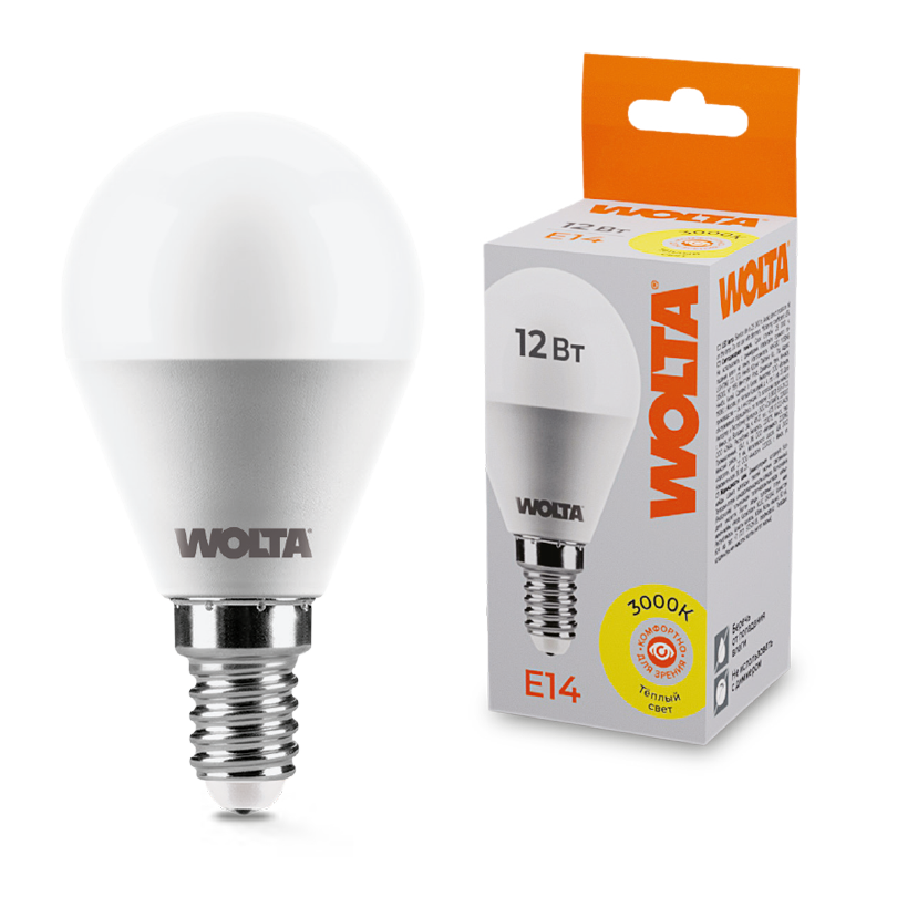 Светодиодная лампа WOLTA 12Вт 3000K Е14 груша матовая 25Y45GL12E14