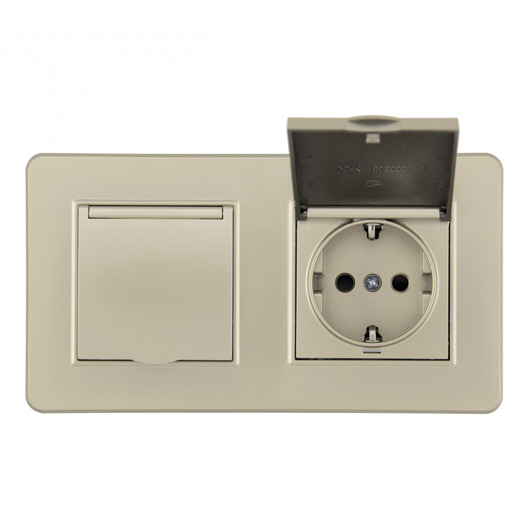 Розетка двойная (двухпостовая) с/з и шторками Arte Milano SET16-2-41-1x2 shampan