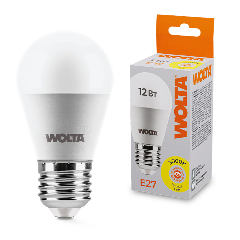 Светодиодная лампа WOLTA 12Вт 3000K Е27 груша матовая 25Y45GL12E27 Светодиодная лампа WOLTA 12Вт 3000K Е27 груша матовая 25Y45GL12E27
