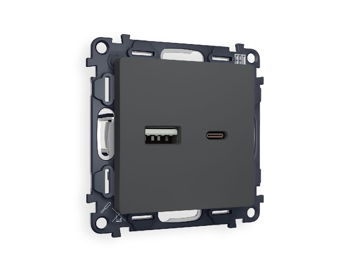 Комплект механизма розетки 2USB A+C 20W (быстрая зарядка) Ambrella Volt Alfa MA911010