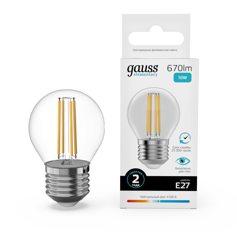 Лампа светодиодная Gauss Filament Elementary E27 10W 4100K 52220 Лампа светодиодная Gauss Filament Elementary E27 10W 4100K 52220