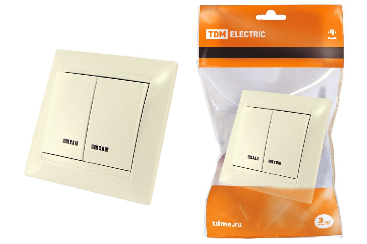 Выключатель двухклавишный с подсветкой Лама TDM Electric SQ1815-0105