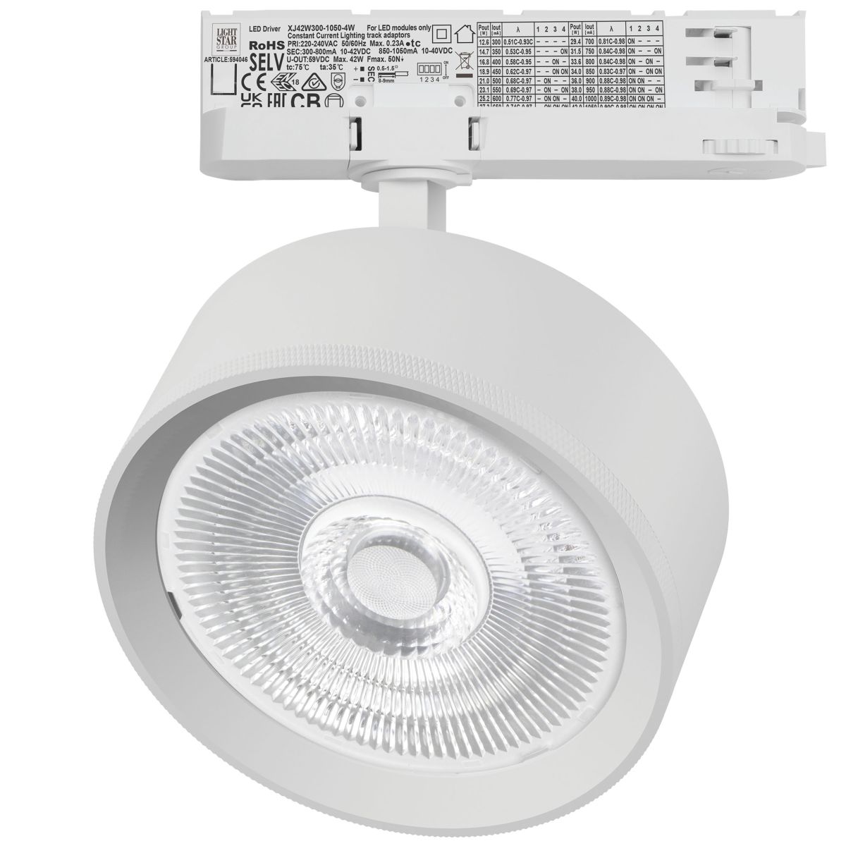 Трековый трехфазный светильник Quattro LED 60G с адаптером Lightstar Alta Pro A5746QT60G (215746 + 594046 + 215704)
