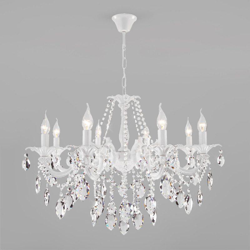 Подвесная люстра Eurosvet 10108/8 белый/прозрачный хрусталь Strotskis Подвесная люстра Eurosvet 10108/8 белый/прозрачный хрусталь Strotskis