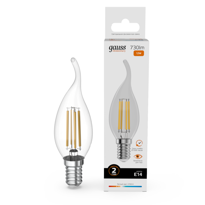 Лампа светодиодная Gauss Filament Elementary E14 12W 2700K 42112 Лампа светодиодная Gauss Filament Elementary E14 12W 2700K 42112