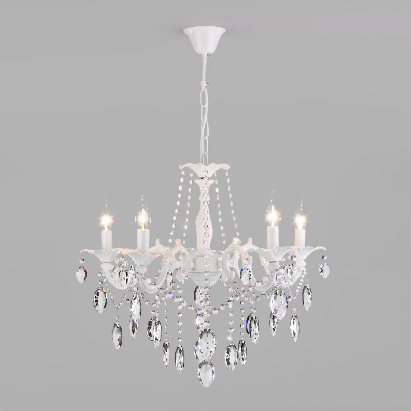 Подвесная люстра Eurosvet 10108/5 белый/прозрачный хрусталь Strotskis Подвесная люстра Eurosvet 10108/5 белый/прозрачный хрусталь Strotskis