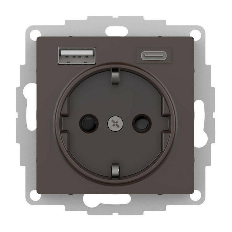 Розетка 16А с USB A+C (5В/2,4А/3 А, 2х5В/1,5А), мех Systeme Electric AtlasDesign Мокко ATN000632