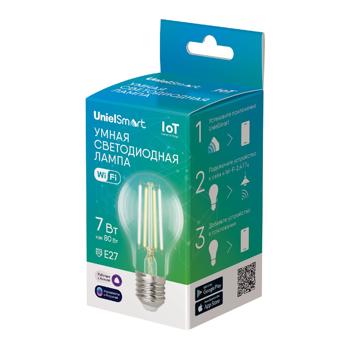 Лампа светодиодная умная Uniel LED-A60-7W/SW/E27/230V/WF/CL GLS81TR UL-00011656 Лампа светодиодная умная Uniel LED-A60-7W/SW/E27/230V/WF/CL GLS81TR UL-00011656