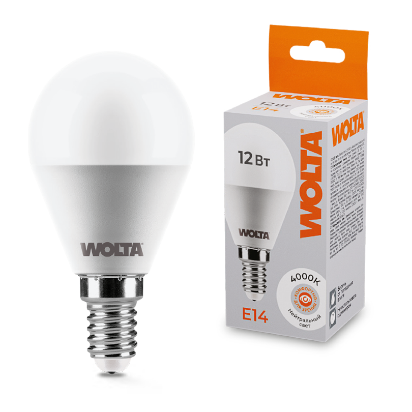 Светодиодная лампа WOLTA 12Вт 4000K Е14 груша матовая 25S45GL12E14