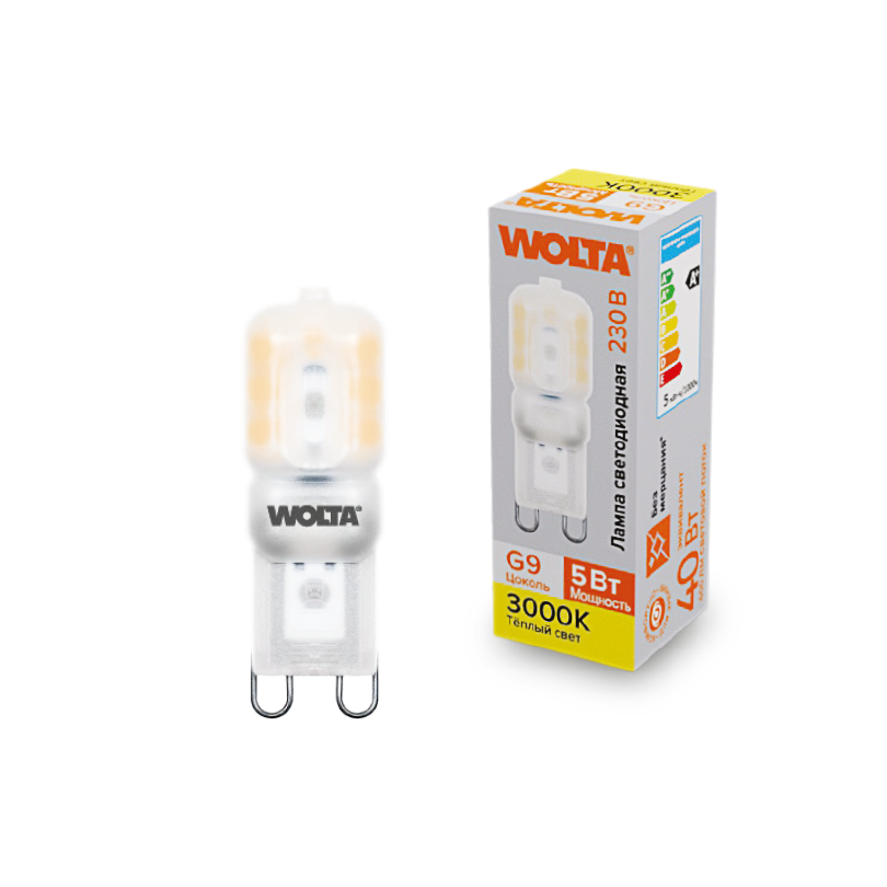 Светодиодная лампа WOLTA 5Вт 3000K G9 матовая WSTD-JCD-5W3KG9-P