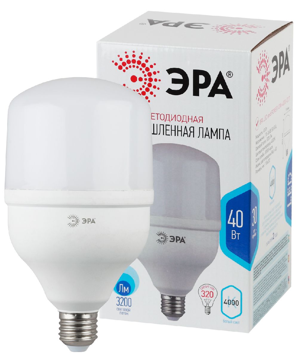 Лампа светодиодная Эра E27 40W 4000K LED POWER T120-40W-4000-E27 Б0027005 Лампа светодиодная Эра E27 40W 4000K LED POWER T120-40W-4000-E27 Б0027005