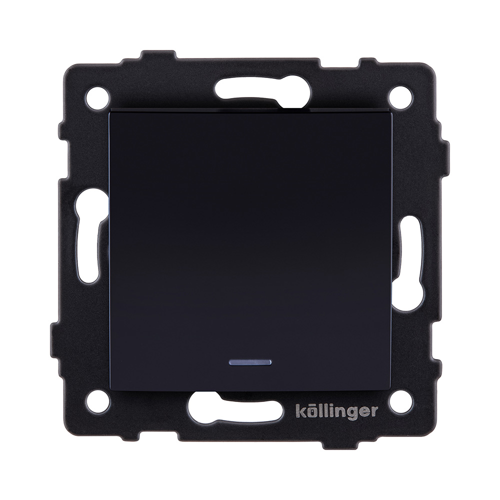 Выключатель 1-клавишный 10А/250В с LED подсветкой, изогнутый, черный Kollinger REA-R-002BK для Aspekt, Eleganz, Reflex