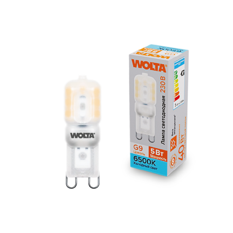 Светодиодная лампа WOLTA 5Вт 6500K G9 матовая WSTD-JCD-5W6KG9-P