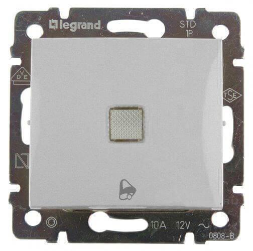 Выключатель кнопочный одноклавишный Legrand Valena 10A 250V с подсветкой Звонок алюминий 770215