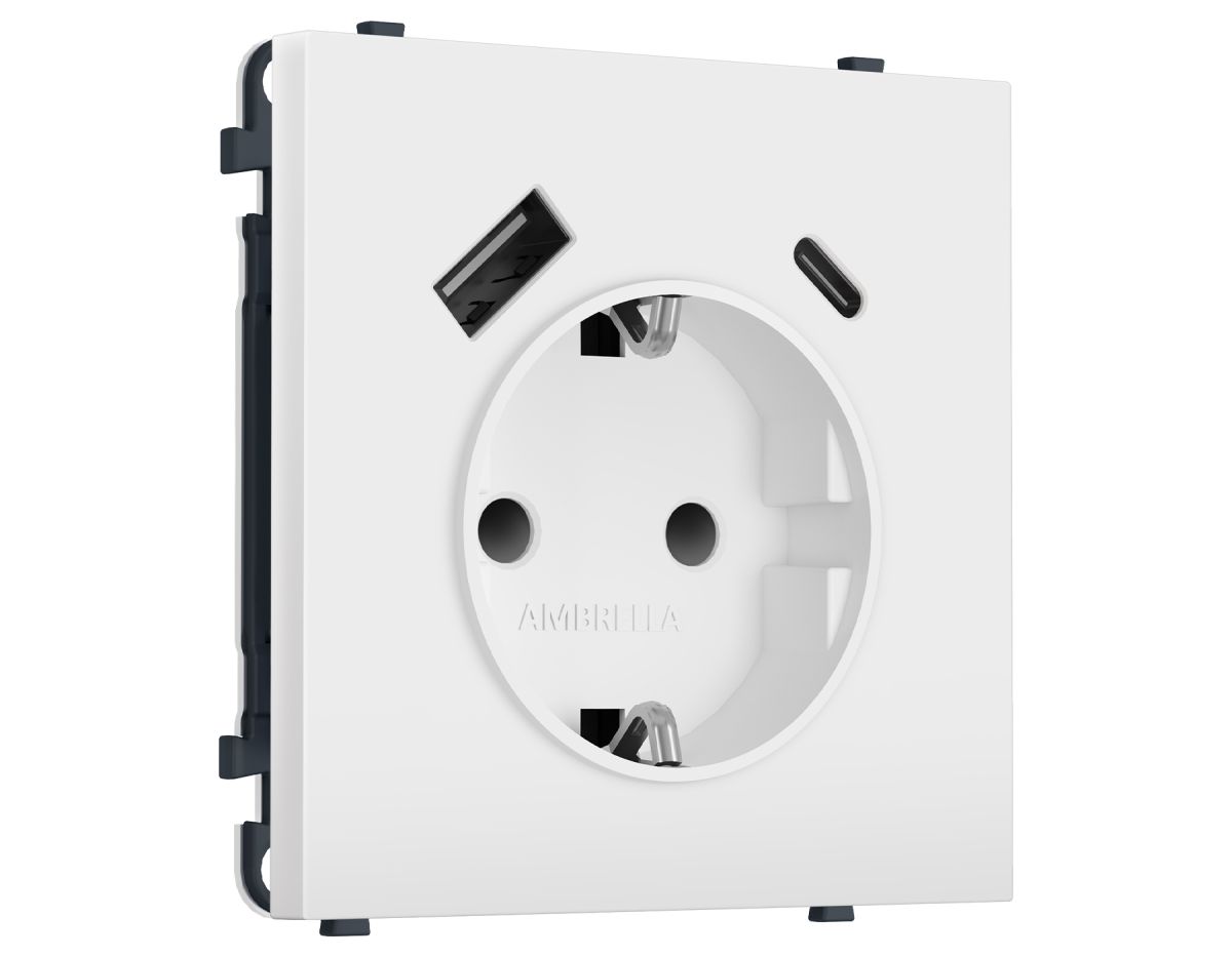 Комплект механизма электрической розетки SIGMA Белый матовый 2USB A+C 20W Ambrella Volt MS130010 (SP1300, PR160)