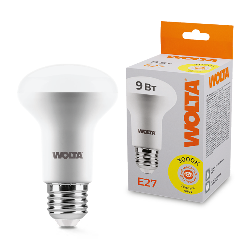 Светодиодная лампа WOLTA 9Вт 3000K E27 грибок матовая 25Y63R9E27