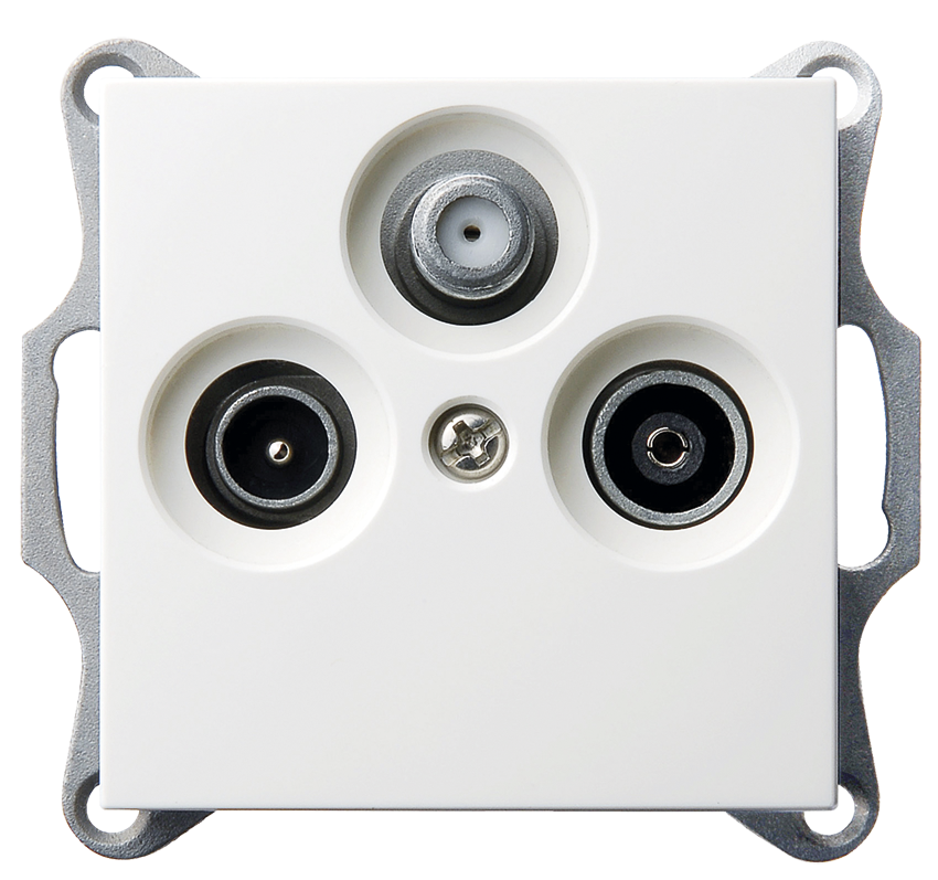 Розетка TV-FM-SAT Jasmart проходная с накладкой белый глянцевый G6207W